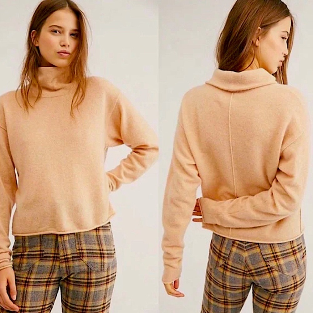 Free People Cozy Tan Cashmere Cowl Neck Sweater